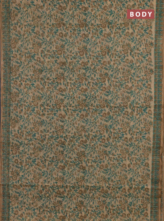 Kota doria saree green and sandal with allover prints and printed border