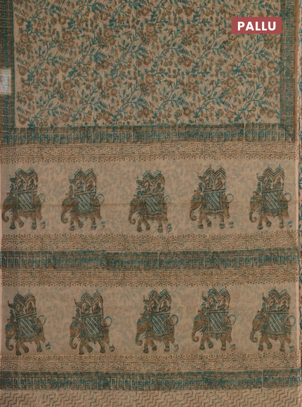 Kota doria saree green and sandal with allover prints and printed border