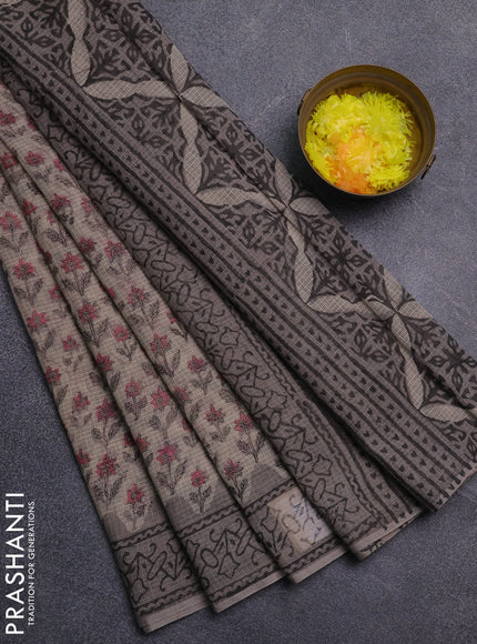 Kota doria saree beige and grey with allover butta prints and printed border