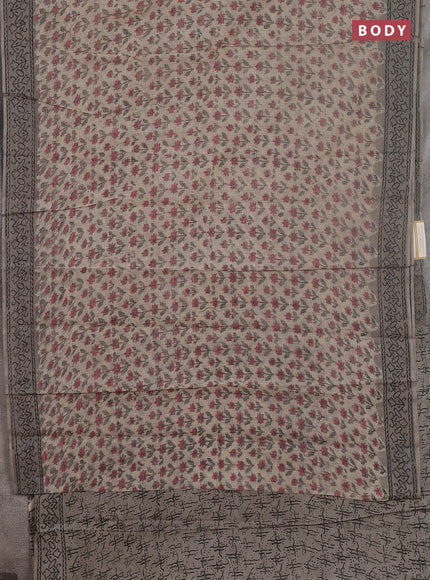 Kota doria saree beige and grey with allover butta prints and printed border