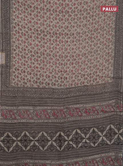 Kota doria saree beige and grey with allover butta prints and printed border