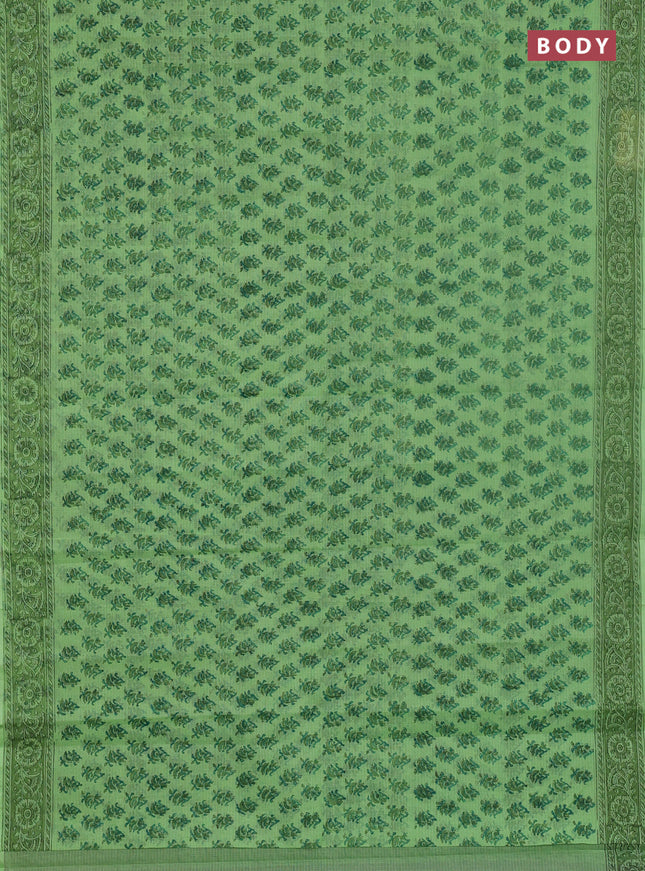 Kota doria saree light green with allover butta prints and printed border
