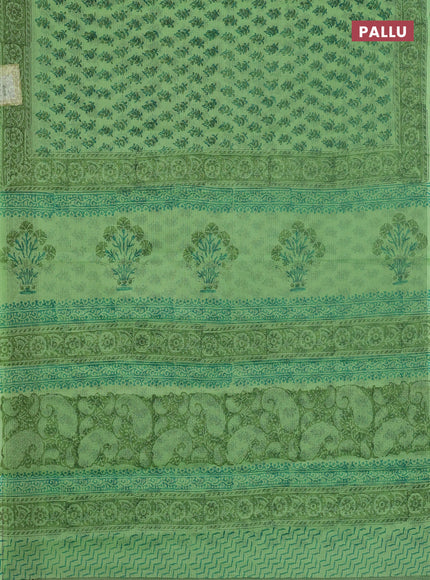 Kota doria saree light green with allover butta prints and printed border