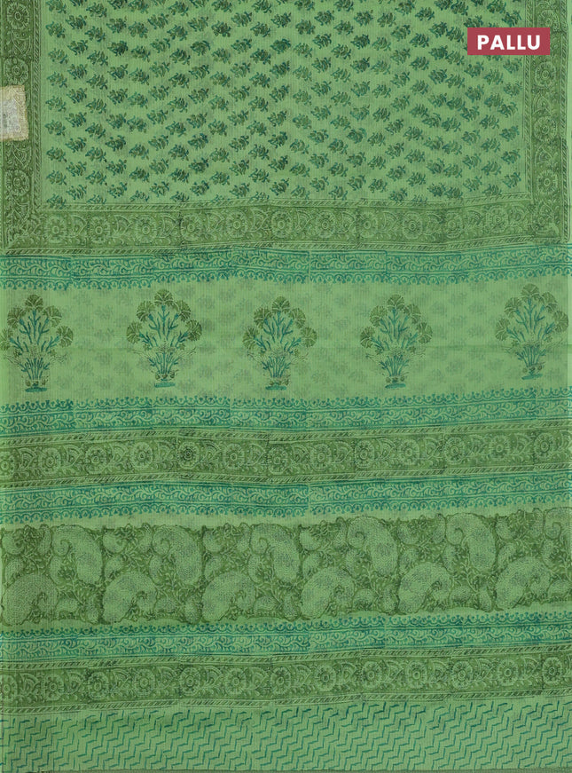 Kota doria saree light green with allover butta prints and printed border