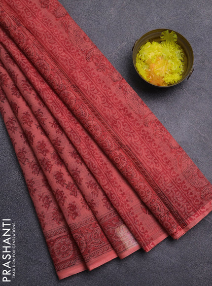 Kota doria saree peach shade with allover butta prints and printed border