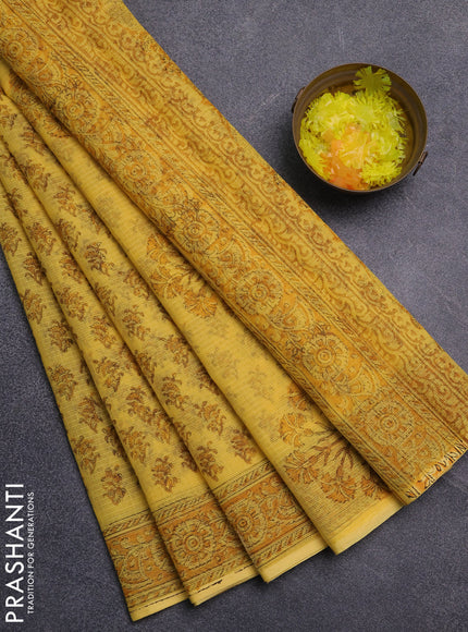 Kota doria saree yellow with allover butta prints and printed border