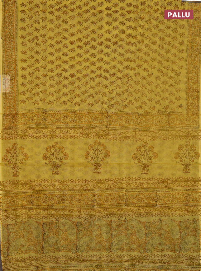 Kota doria saree yellow with allover butta prints and printed border