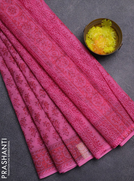 Kota doria saree pink with allover butta prints and printed border
