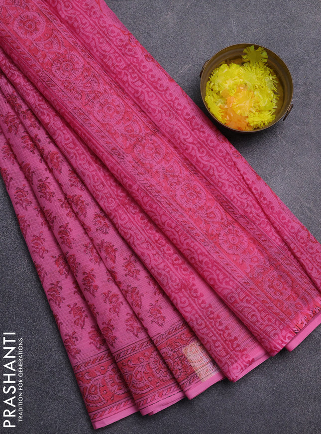 Kota doria saree pink with allover butta prints and printed border