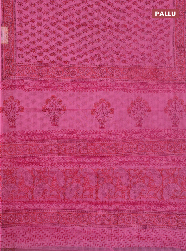 Kota doria saree pink with allover butta prints and printed border
