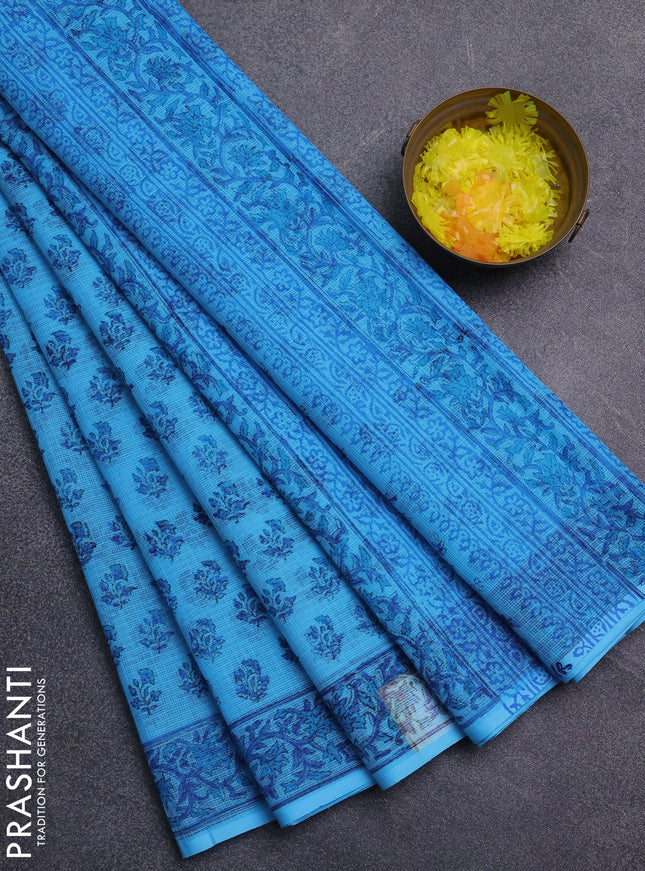 Kota doria saree cs blue with allover butta prints and printed border