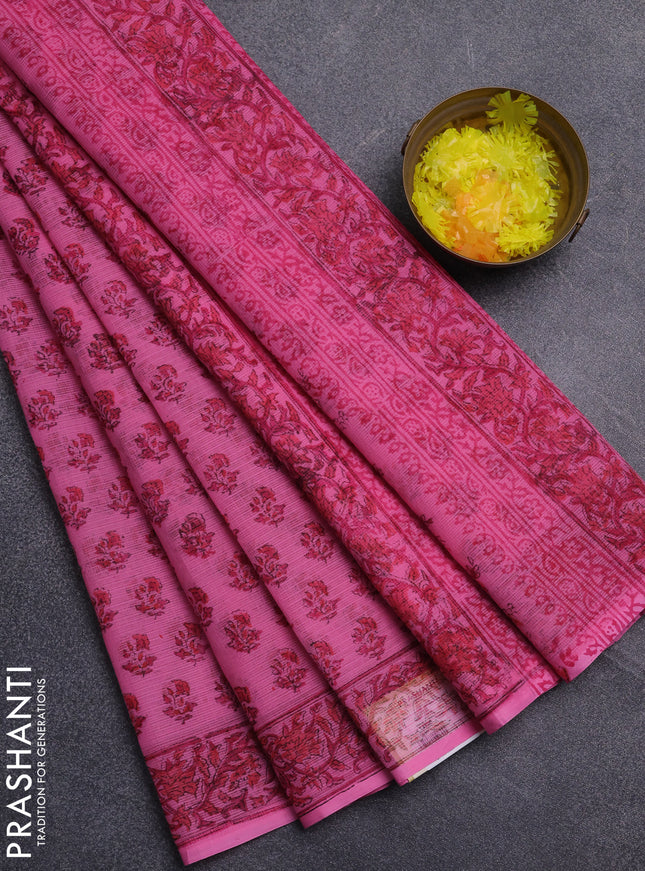 Kota doria saree pink with allover butta prints and printed border