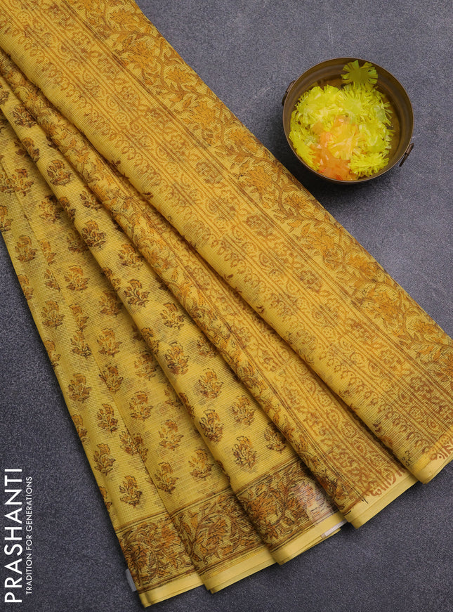 Kota doria saree yellow with allover butta prints and printed border