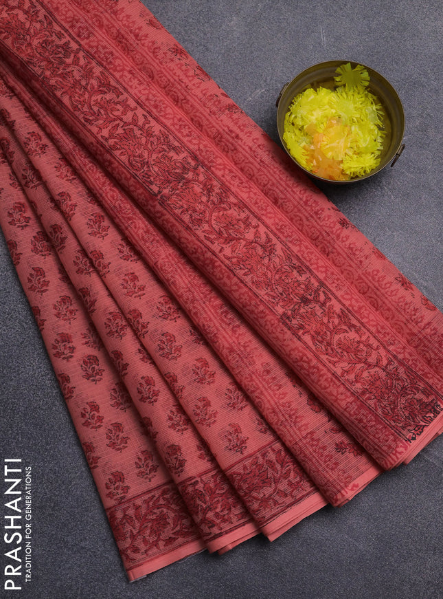 Kota doria saree peach shade with allover butta prints and printed border