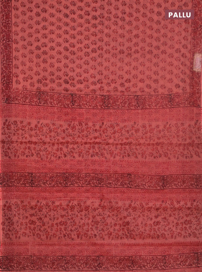Kota doria saree peach shade with allover butta prints and printed border