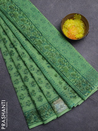 Kota doria saree light green with allover butta prints and printed border