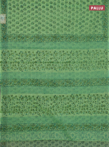 Kota doria saree light green with allover butta prints and printed border