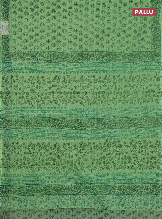 Kota doria saree light green with allover butta prints and printed border