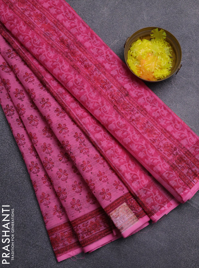Kota doria saree pink with allover butta prints and printed border