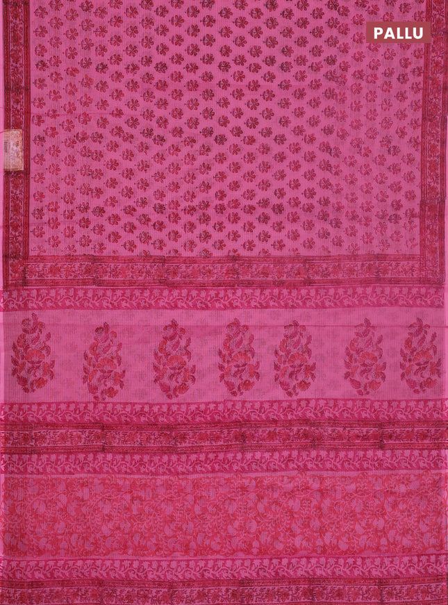 Kota doria saree pink with allover butta prints and printed border