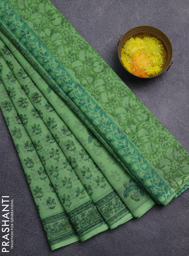 Kota doria saree green with allover butta prints and printed border