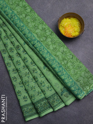 Kota doria saree green with allover butta prints and printed border
