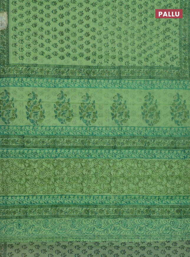 Kota doria saree green with allover butta prints and printed border