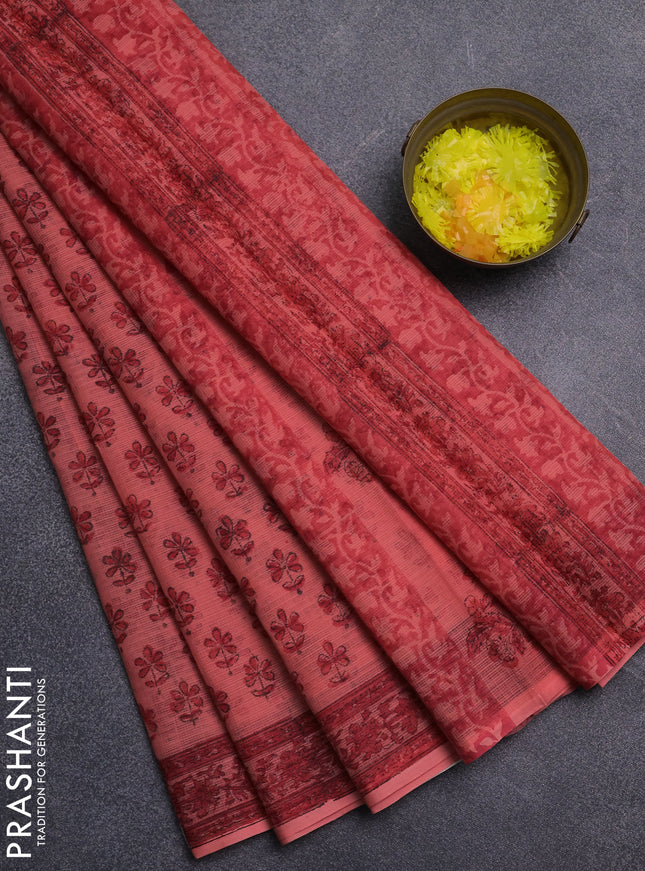 Kota doria saree peach shade with allover butta prints and printed border