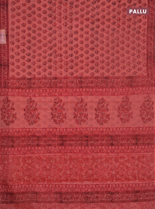Kota doria saree peach shade with allover butta prints and printed border