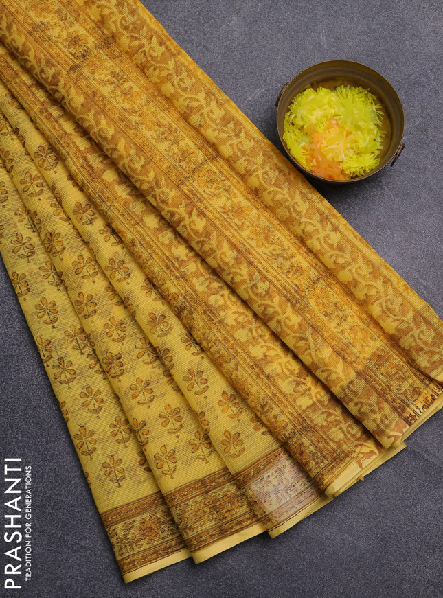 Kota doria saree yellow with allover butta prints and printed border
