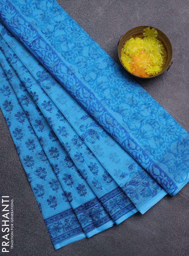 Kota doria saree cs blue with allover butta prints and printed border