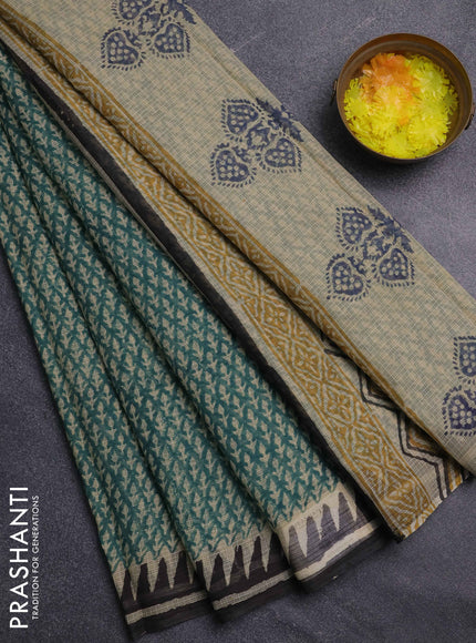 Kota doria saree green and black with allover prints and printed border