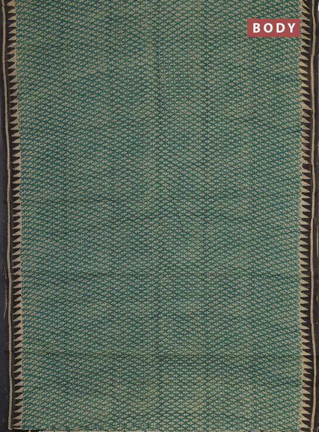 Kota doria saree green and black with allover prints and printed border