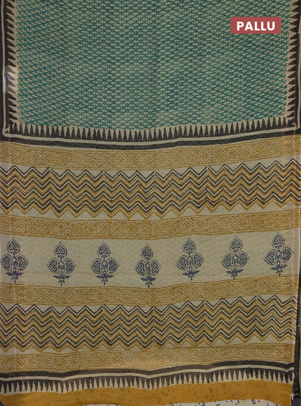 Kota doria saree green and black with allover prints and printed border