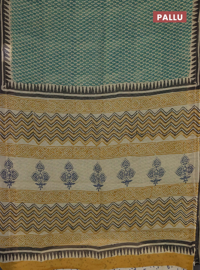 Kota doria saree green and black with allover prints and printed border