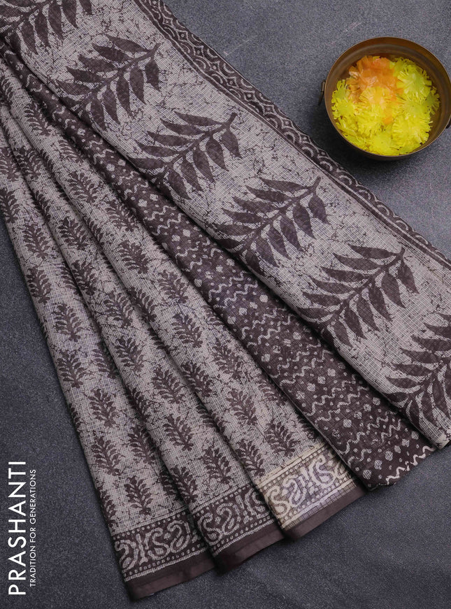 Kota doria saree off white and brown with allover butta prints and printed border