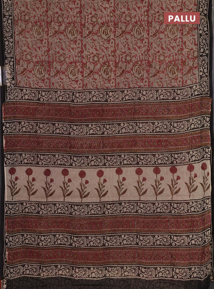 Kota doria saree maroon and black with allover prints and printed border