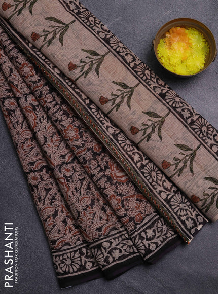 Kota doria saree black with allover prints and printed border
