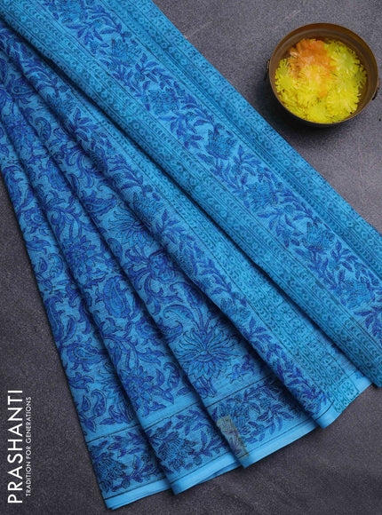 Kota doria saree blue with allover prints and printed border