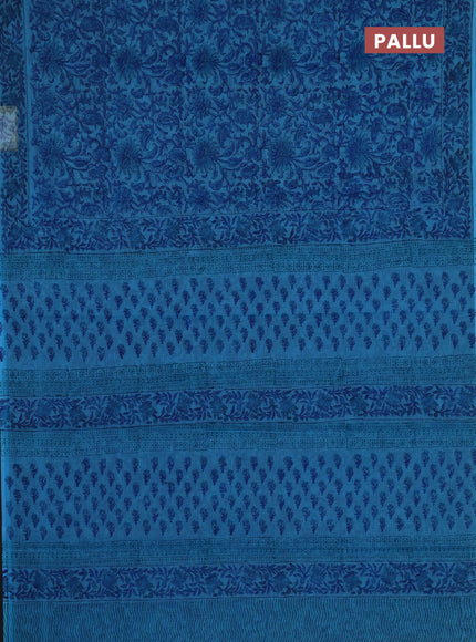 Kota doria saree blue with allover prints and printed border