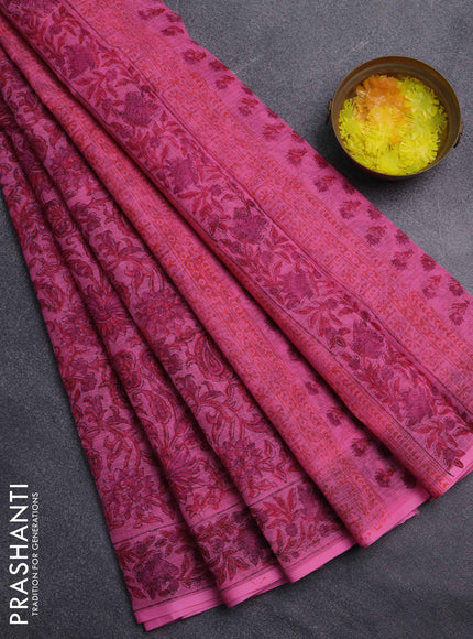 Kota doria saree pink with allover prints and printed border