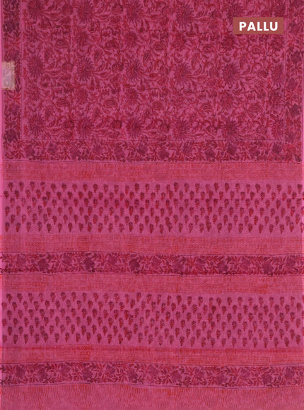 Kota doria saree pink with allover prints and printed border