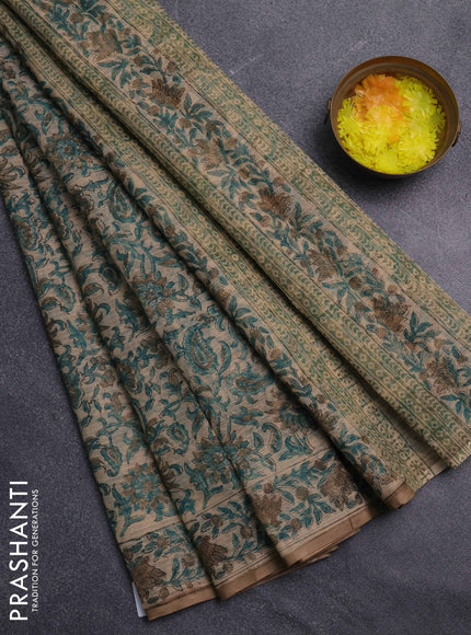 Kota doria saree green and sandal with allover prints and printed border
