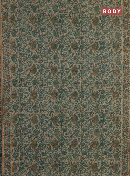 Kota doria saree green and sandal with allover prints and printed border