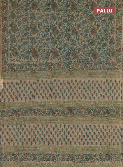 Kota doria saree green and sandal with allover prints and printed border