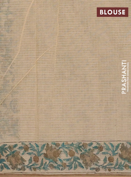 Kota doria saree green and sandal with allover prints and printed border