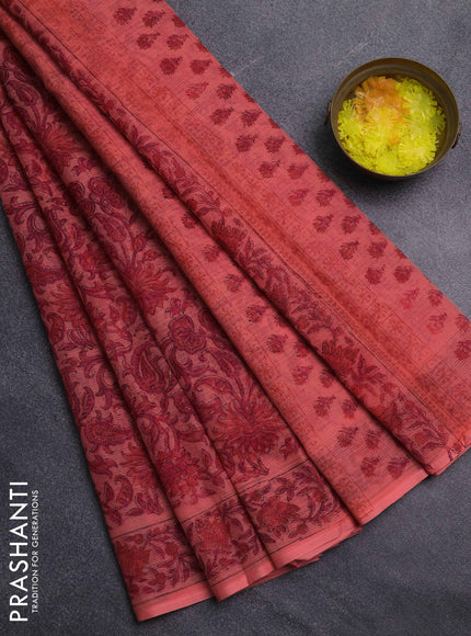 Kota doria saree peach shade with allover prints and printed border