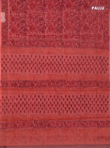 Kota doria saree peach shade with allover prints and printed border