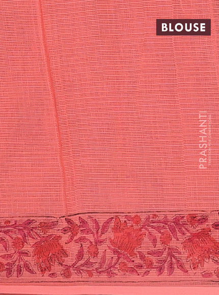 Kota doria saree peach shade with allover prints and printed border