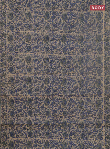 Kota doria saree sandal and blue with allover prints and printed border